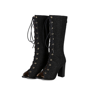 Chaussons à talons hauts Peep Toe <span class=keywords><strong>Jazz</strong></span> Dance Sneakers Fermeture à lacets Respirant Léger Hauteur Augmentant Caractéristique pour tout l'été - Product Image 2