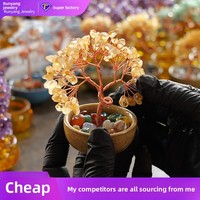 Arbre en cristal naturel Citrine Agate, base de tasse à thé, pierre roulée, décoration de fortune et de prospérité pour la maison et le bureau