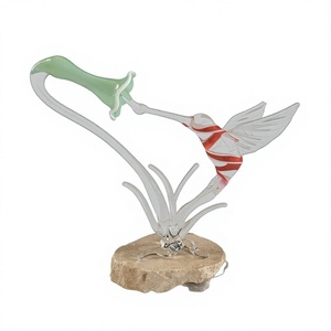 Escultura de Lirio, Flor Rosa, Hojas Verdes, Decoración Contemporánea de Cristal, Arte de Mesa, Pieza Única - Product Image 1