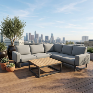 Conjunto de Sofá Seccional Moderno en Forma de L con Cojines de Tela, Brazos Acolchados y Patas de Metal para Sala de Estar - Product Image 3