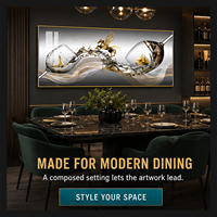 Art mural abstrait paysager or et turquoise, impression de bateau à voile, cerf et arbre pour salle à manger, bureau, hôtel, intérieurs modernes