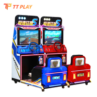 Máquina recreativa comercial de carreras de coches metálica para 2 jugadores, operada con monedas, con sensor de movimiento y simulador de video HD para niños en interiores.