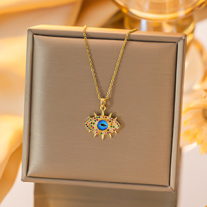 Collares de joyería de moda de acero inoxidable Hamsa mano de Fátima mal de ojo protección colgante collar - Product Image 2