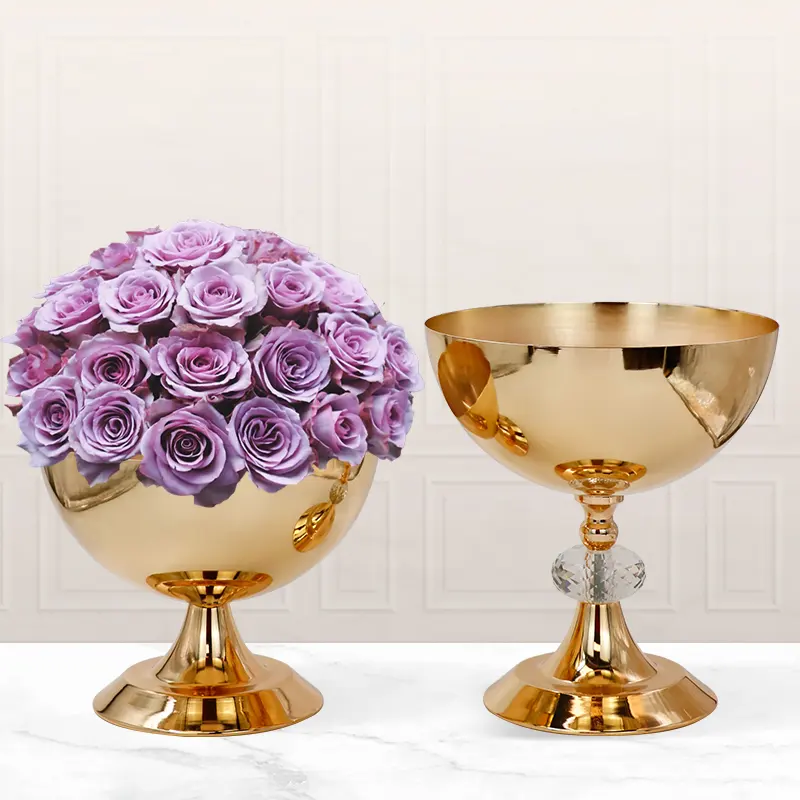 Hochzeit Mittelstücke Tisch dekoration Vase Dekor Metall Kleine Tischplatte Golden Compote Bowl Blumenvase