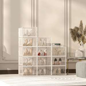 Hot Sale Foldable <b>Shoe</b> Cabinet with Lids Plastic <b>Shoe</b> Rack Collapsible Stackable Clear <b>Shoes</b> <b>Storage</b> Boxes with Door - Product Image 4