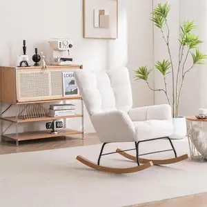 Cadeira de balanço moderna de tecido Sherpa com encosto alto, cadeira de balanço para sala de estar, serviço de qualidade da Amazon de fábrica