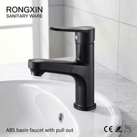 Robinet de lavabo contemporain en plastique ABS avec douchette extractible, finition chromée, montage sur comptoir, eau chaude/froide pour salle de bain