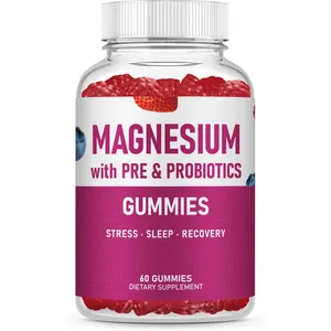 Pre & probiotik Gummies Magnesium Pendukung tidur menghilangkan stres Jantung kesehatan otot relaksasi pencernaan bubuk liar
