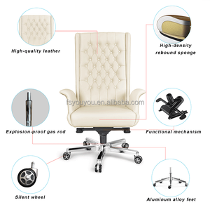 Sillas giratorias de cuero para oficina, cómodas y ajustables, venta al por mayor, color blanco - Product Image 3