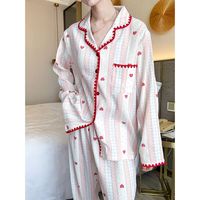 Doux rayé coeurs imprimé pyjamas confortable femmes vêtements de détente coton mignon princesse Style 2 pièces ensembles vêtements de nuit