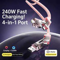 Câble de charge rapide 240W PD 4-en-1 Type-C avec gaine en PVC tressée, compatible CarPlay et CarLife pour appareils mobiles