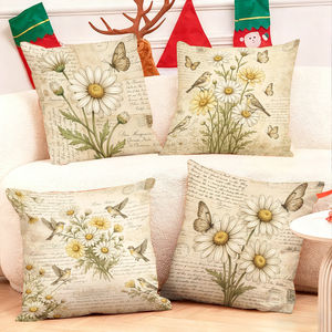 Vintage floral and bird throw pillows with elegant script background for cozy home decor - Product Image 1