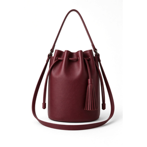 Bolso Tipo Cubo Color Borgoña con Cierre de Cremallera y Borla, Correa Única, Estilo Minimalista, Portátil, Ideal para Viajes y Uso Diario - Product Image 1