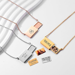 Collar con Sobre Extraíble Grabado Personalizado, Colgante de Acero Inoxidable con Mensaje <span class=keywords><strong>Secreto</strong></span> Te Amo, Joyería Personalizada <span class=keywords><strong>para</strong></span> Parejas - Product Image 2