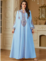 Robe Longue Musulmane M-XXL pour Femme Broderie Abaya Fête Caftan Djellaba Ramadan Maroc Dubaï Kaftan Islam Vestidos Largos