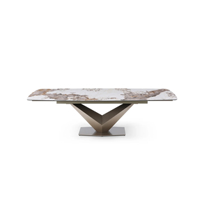 Tavolo da Pranzo di Manifattura dal Design Moderno, Mobile di Lusso per Sala da Pranzo in Acciaio Inox e Marmo, Personalizzato, Lungo 260CM, Estensibile e Fatto a Mano - Product Image 6