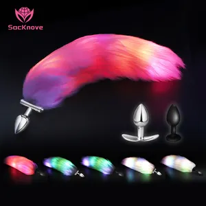 SacKnove-Cosplay lumière LED pour couple, jouet sexuel, détachable, lumineux, métal, silicone, trou de cul, plug anal, queue de renard
