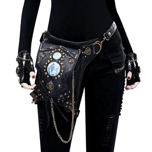 Steampunk Retro Shoulder Bag <b>Black</b> Gothic Leather <b>Backpack</b> <b>Women</b> Motorbike Accessories Waist Leg Bag - Product Image 3