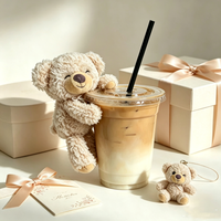 Mini ours en peluche personnalisable et mignon avec Velcro pour pailles de tasses à café et breloques de sac à dos