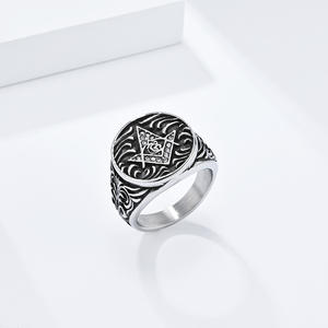 Cross European American Retro Freemason <b>Titanium</b> Steel <b>Ring</b> Men's Jewelry Gift - Product Image 2