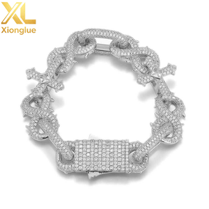 925 Sterling Silver VVS Moissanite Thorn Cross Cuban Link Bracelet <b>Iced</b> <b>Out</b> Hip Hop Bling Jewelry Luxury Diamond <b>Chain</b> Bracelet - Product Image 2