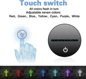 Lámpara Nocturna 3D con Cruz <span class=keywords><strong>de</strong></span> Jesús, Luces <span class=keywords><strong>de</strong></span> Ilusión Óptica <span class=keywords><strong>de</strong></span> <span class=keywords><strong>Cristo</strong></span>, 16 Colores Cambian con Control Remoto, Lámparas <span class=keywords><strong>de</strong></span> Escritorio del Señor para Habitación y Hogar - Product Image 5
