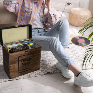 Boîte de <span class=keywords><strong>rangement</strong></span> pour disques vinyles vintage, en bois rustique, pour disques vinyles standard 78 <span class=keywords><strong>tours</strong></span>, <span class=keywords><strong>45</strong></span> <span class=keywords><strong>tours</strong></span>, 33 <span class=keywords><strong>tours</strong></span> - Product Image 3
