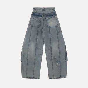 Vintage <span class=keywords><strong>Jeans</strong></span> Denim wanita, celana jins Denim abu-abu longgar pinggang tinggi, pakaian jalan kurus bernafas dengan celana ketat - Product Image 2