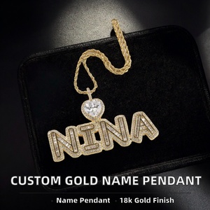 CZ Iced DIY Hip Hop Heart Hook Big 3A Micro Pave 18k Gold Plating Brass Rope Custom <b>Name</b> Pendant Personalized Gift Necklace - Product Image 1