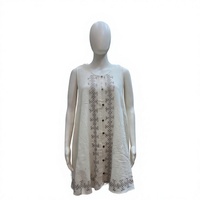 Robe tunique blanche sans manches pour femmes, avec boutons, imprimé tribal géométrique noir, style bohème ethnique décontracté