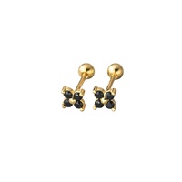 Boucles d'oreilles pour femme en acier inoxydable, boucles d'oreilles à aiguille, zircons colorés, boucles d'oreilles fleur à quatre feuilles