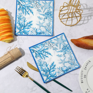 Ocean Blue Starfish Printed Paper Napkins 330mmx330mm Themed Party Disposable Serviettes Marine Life Design - Product Image 1