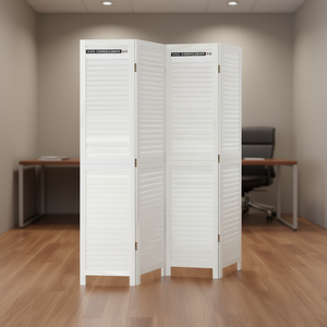 Solid <b>White</b> Paulownia Wood 4 Panel <b>Room</b> <b>Divider</b> Elegant Office Partition Foldable Freestanding - Product Image 2