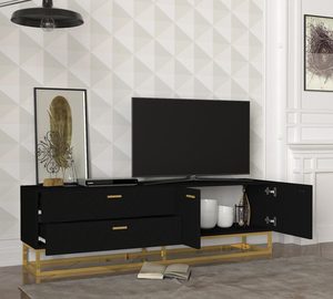 Soporte de TV con tomas de corriente para TV de 60 65 pulgadas, mesa de consola multimedia con estante de barra de sonido para sala de estar, dormitorio, Marrón rústico - Product Image 4