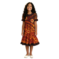 Gaun Hawaii Lucu untuk Pesta Liburan Anak, Pakaian Anak Kustom, Gaun Samoa Elegan untuk Anak Perempuan, Kerah O, Lengan Ruffle, Desain Tribal