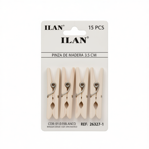 Ilan Mollette in Legno 3,5 Cm Bianche 15 Pezzi per Appendere Vestiti - Product Image 2
