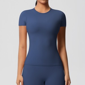 Camiseta Deportiva de Yoga para Mujer, Sin Costuras, Manga Corta, Cuello Redondo, Ajustada, de Secado Rápido y Elástica - Product Image 4