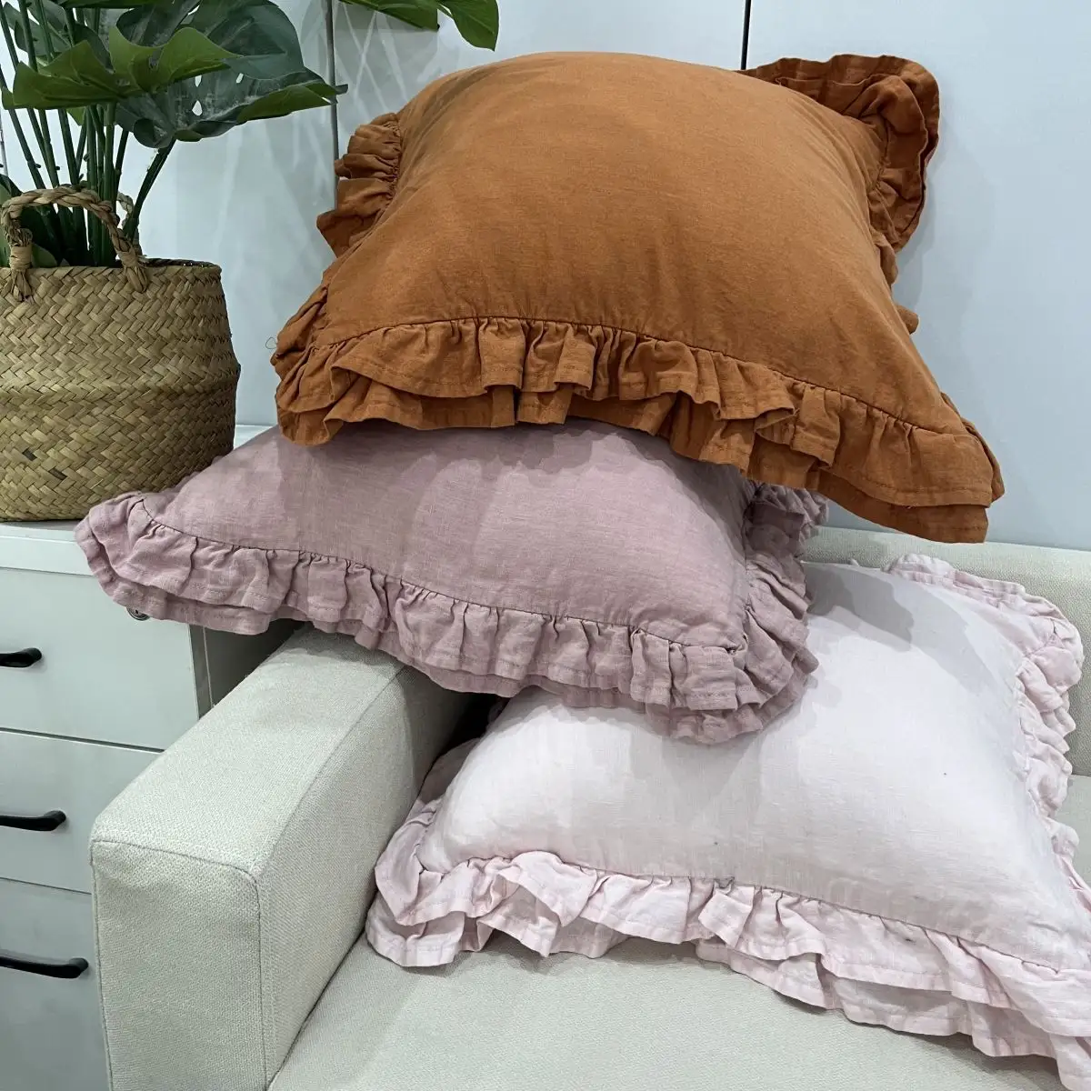 Coussins décoratifs en lin français bio pour oreiller boudoir de lit nouveau design housse de coussin oreillers carrés