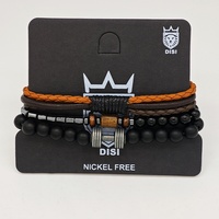 Ensemble de bracelets de fitness pour hommes avec breloque haltère, perles d'onyx noir, en cuir tressé, réglables et superposables, pour la gym et le quotidien