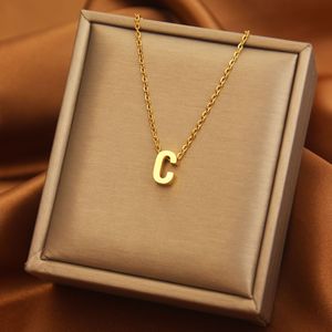 Europeo americano 26 letras collar con colgante de acero inoxidable 18K oro verdadero galvanizado Simple inglés sin caídas moda caliente - Product Image 4