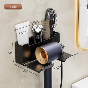 Étagère murale de salle de bain Organisateur de sèche-cheveux Support de rangement pour souffleur <span class=keywords><strong>et</strong></span> articles de toilette Sèche-cheveux Berceau <span class=keywords><strong>et</strong></span> étagère - Product Image 2