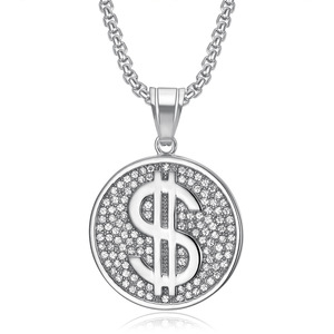 Hip Hop Iced Out CZ Bar USA Dollar Signe Étanche Non Ternir Sans Acier Inoxydable De Mode Bijoux Pendentif Colliers Hommes Mâle - Product Image 2