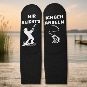 Chaussettes de pêche pour hommes, motif texte allemand amusant, noires, cadeau pour pêcheur, anniversaire, fête des pères, respirantes, personnalisées, pour sports de plein air - Product Image 2