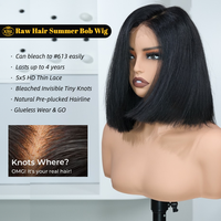 Perruque courte bob en cheveux humains indiens bruts noir jais sans colle, fournisseur de perruques en dentelle HD