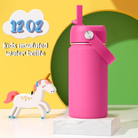 Hot Seller 12oz Double Paroi Fiole Isolée En Acier Inoxydable Bouteille D'eau avec Paille Topper pour Enfants pour Bureau