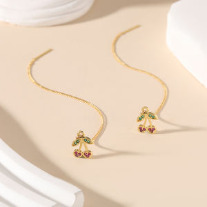 KITI Cherry CZ catena pendenti orecchini da <span class=keywords><strong>donna</strong></span> placcato oro 18K <span class=keywords><strong>stile</strong></span> vacanza orecchini Design <span class=keywords><strong>Minimal</strong></span> - Product Image 2