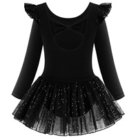 Artículos en Stock: Maillot de Ballet de Algodón para Niñas, Manga Larga, Cuello Redondo, Azul, Vestido de Danza para Niñas