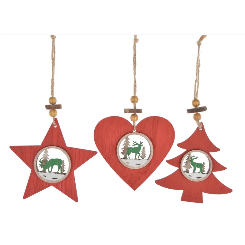 Christmas Wooden Hanging Ornaments Set of 3 Small Cute Christmas Decor for Tree