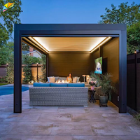Pergola en aluminium à commande automatique avec éclairage LED pour terrasse, balcon, jardin, patio et cour arrière, structure d'ombrage extérieure