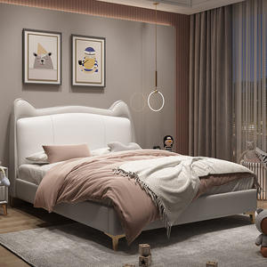 어린이를위한 현대 럭셔리 퀸 사이즈 침대 작은 소녀와 소년 홈 가구 나무 가죽 덮개를 씌운 더블 공주 침실 침대 세트 - Product Image 5